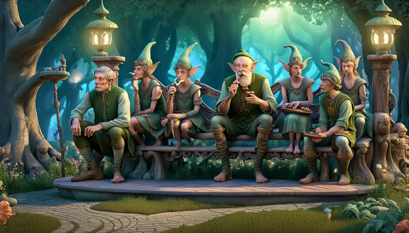 Elf Warrior Telling Stories in Spring Forest