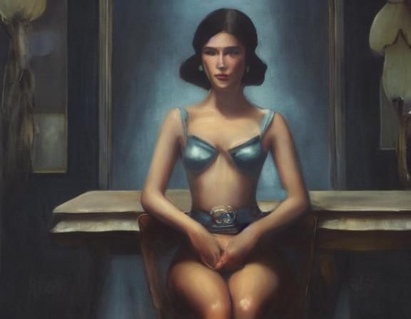 Dystopian Retro Woman: Art Deco Expressionist Painting