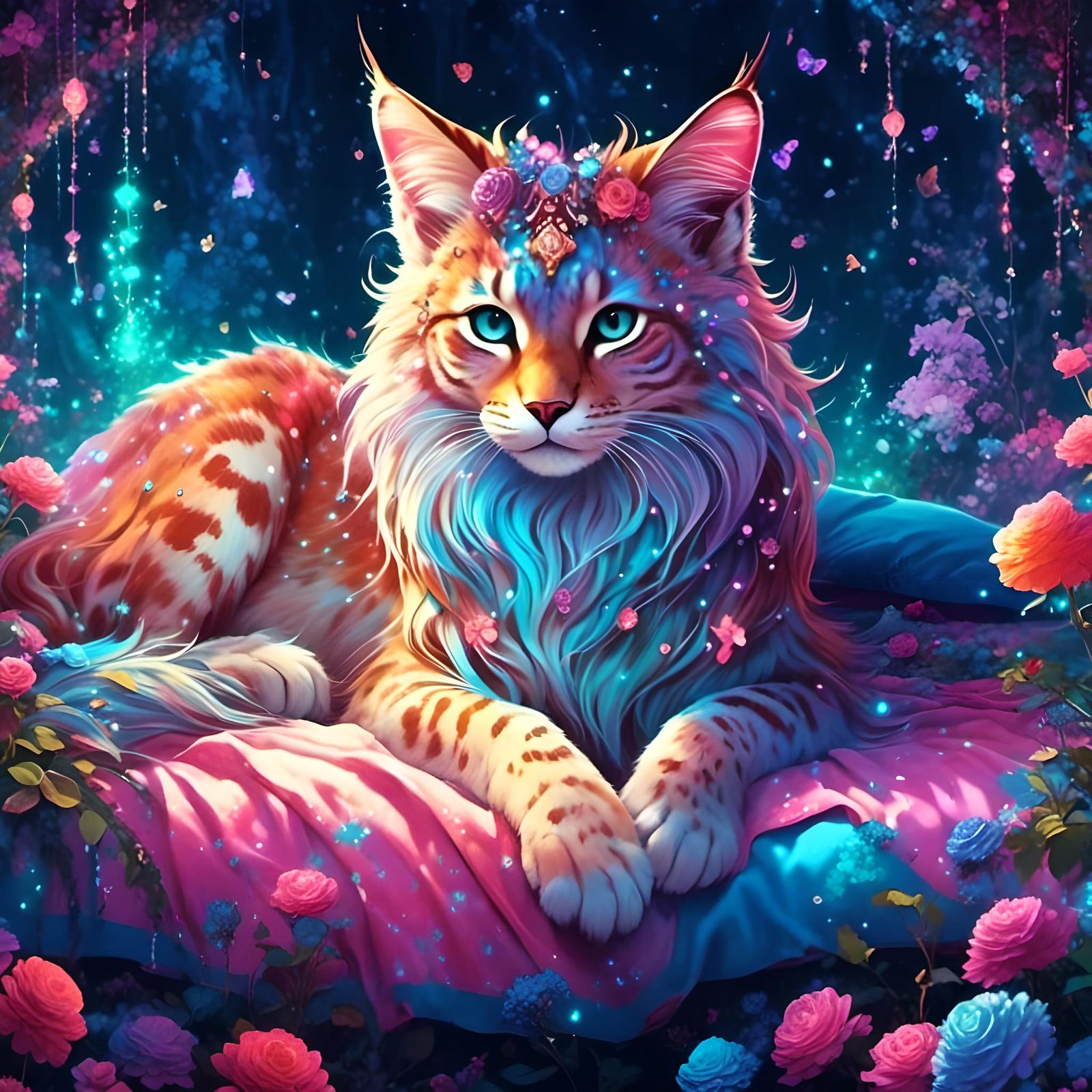 Adorable Lynx-like Creature with Magic Glow in Anime Style