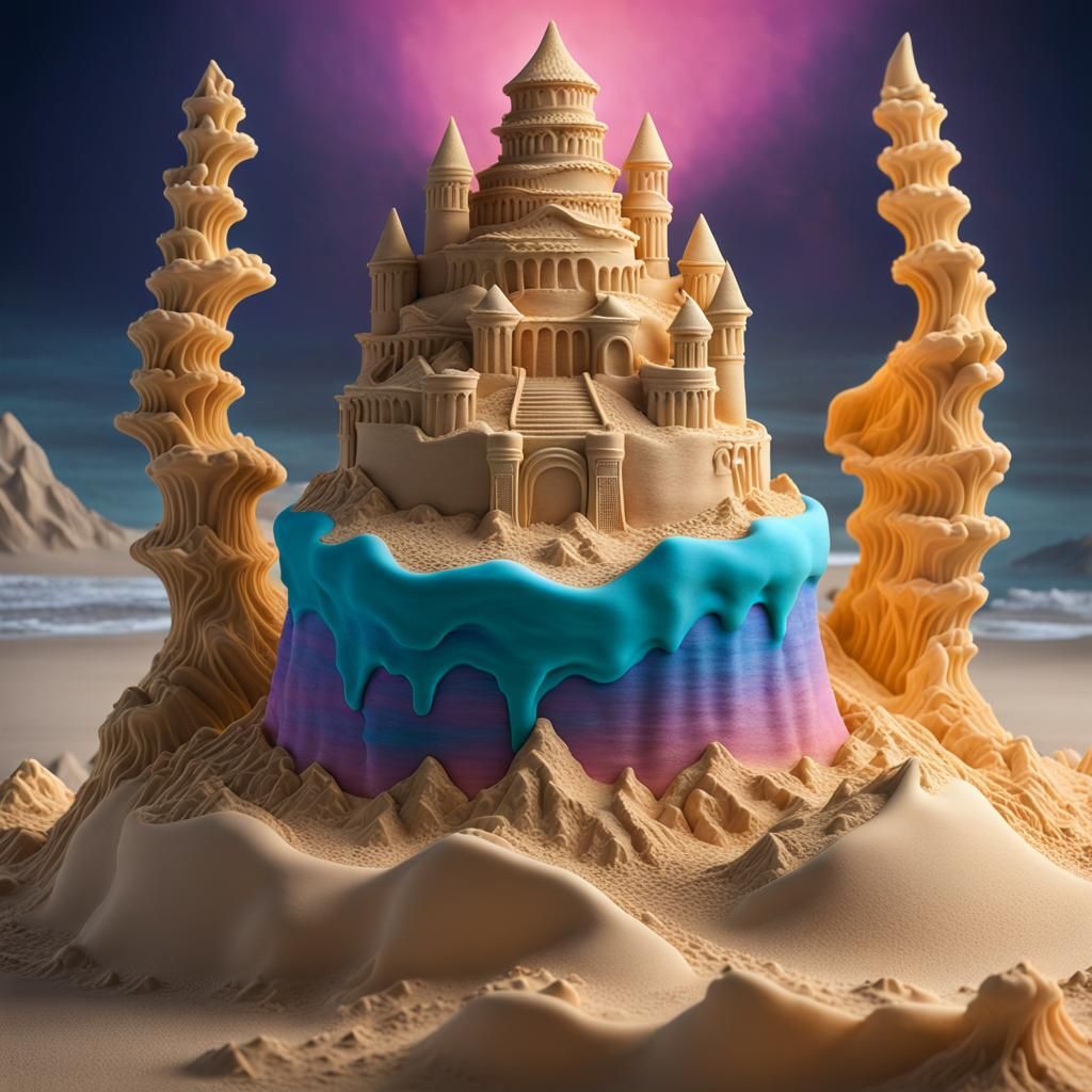 Mt. Olympus Sandcastle: Edible Sculpture in Vaporwave Style