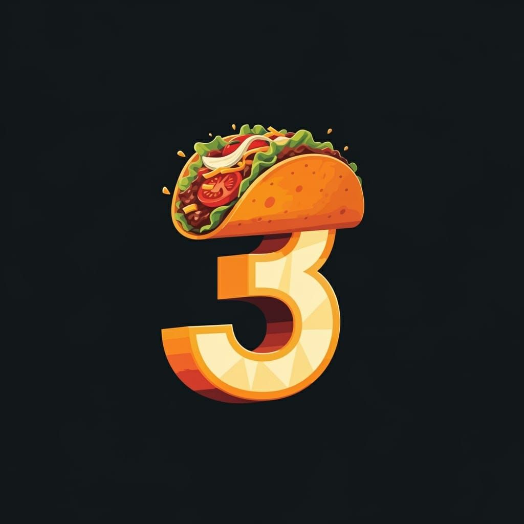 Taco Number Three Vector Logo in Pop Art Style