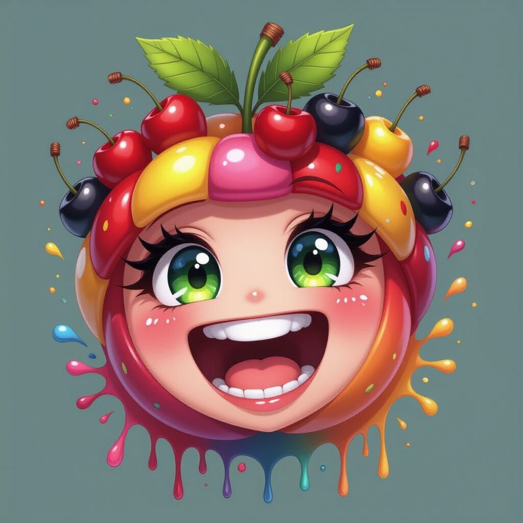 3D Anime Cherry Character with Diamond Eyes and Fruit Hat
