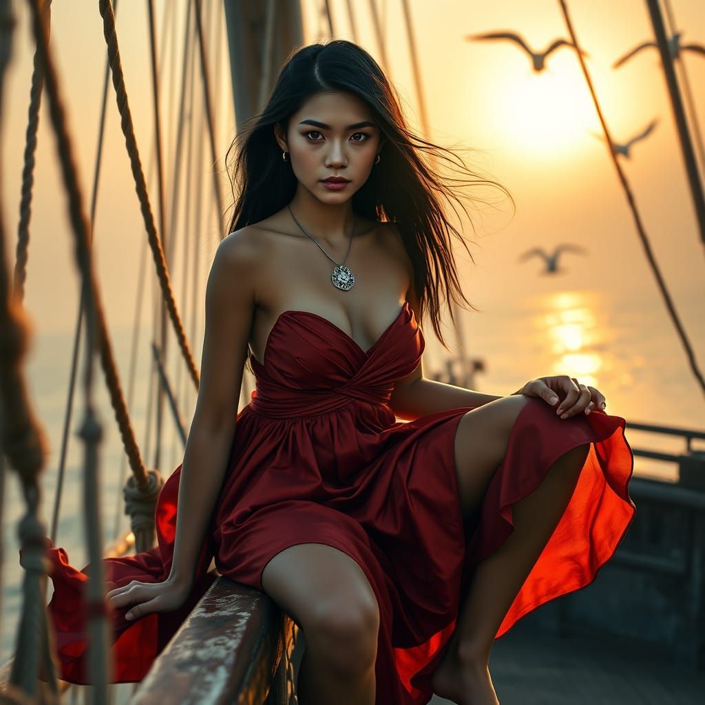 Timeless Pinay Siren on Ancient Sailing Ship