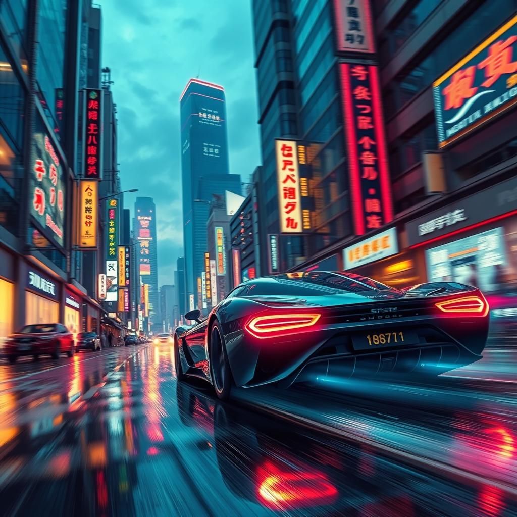 Futuristic Car Speeds Through Neon Seoul