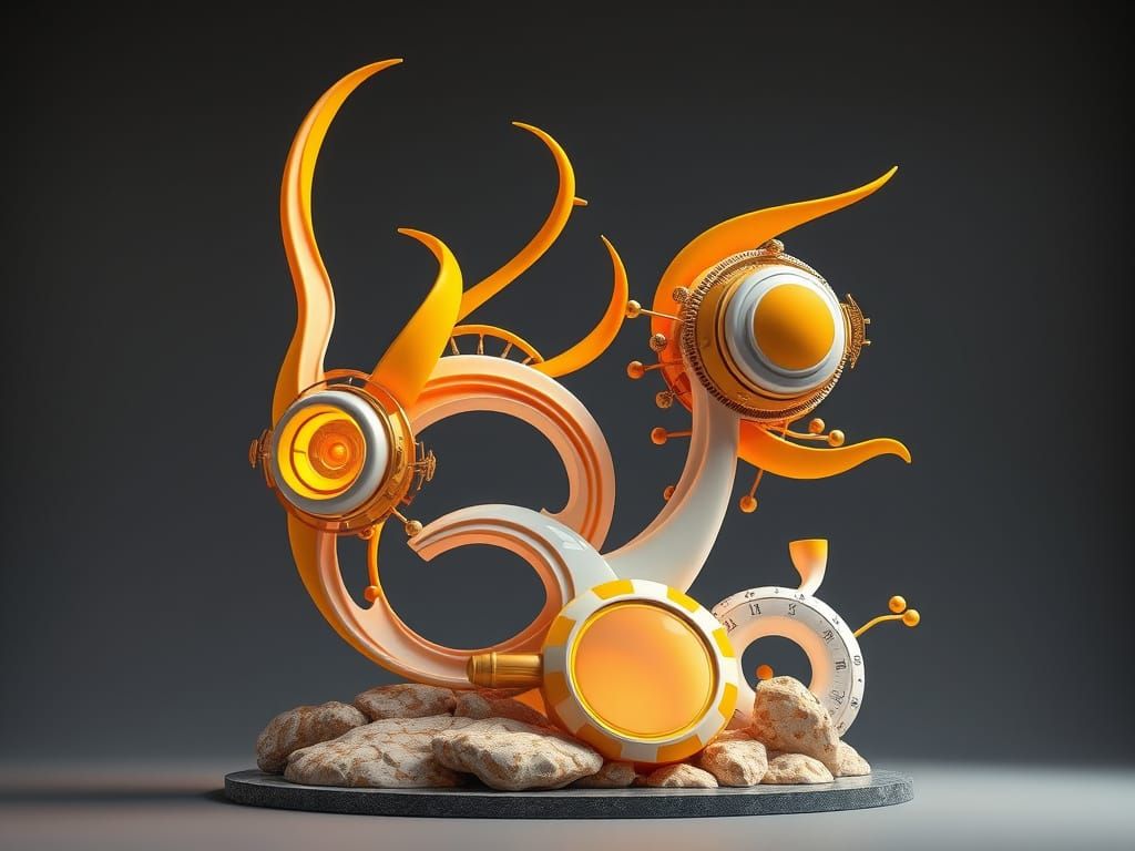 Steampunk Science Fiction Sculpture in 3D HDR Style