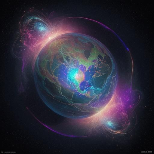 Holographic Astral Map in Pablo Amaringo Style