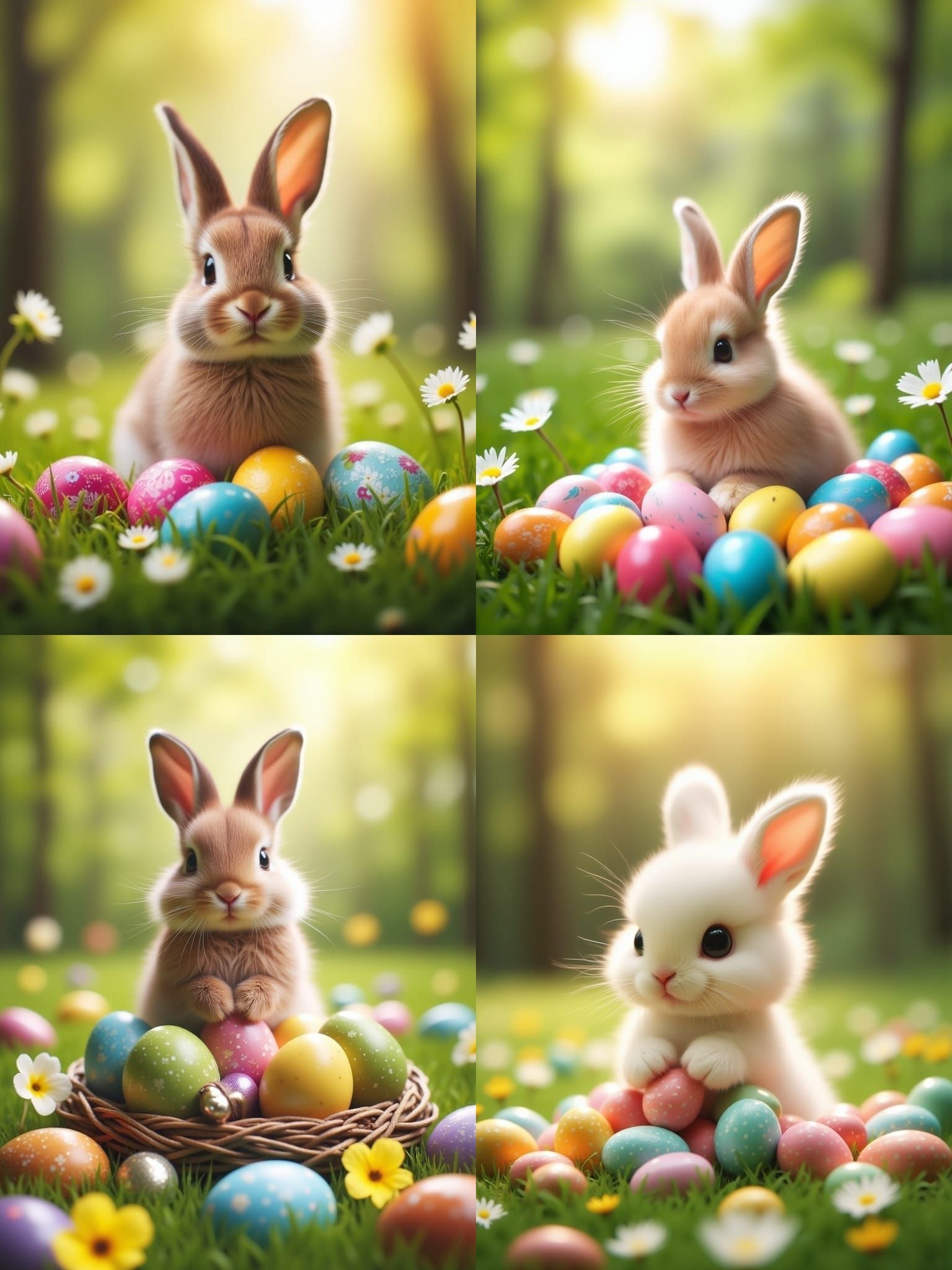 Springtime Easter Bunny Surrounded by Colorful Eggs