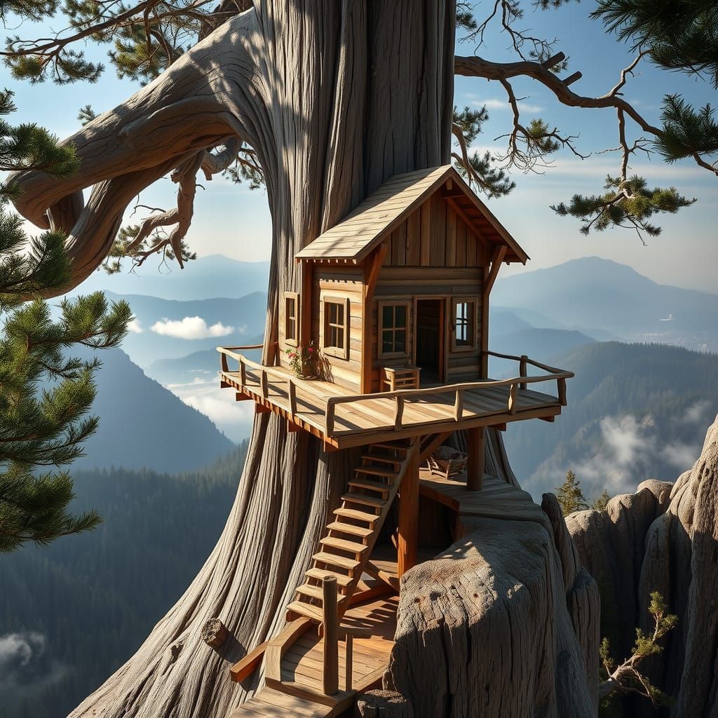 Majestic Treehouse Observatory in a Silvery Grey Aesthetic