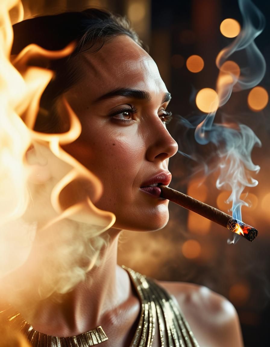 Gal Gadot Smoking Cigar: Hyper-Realistic 8K Portrait