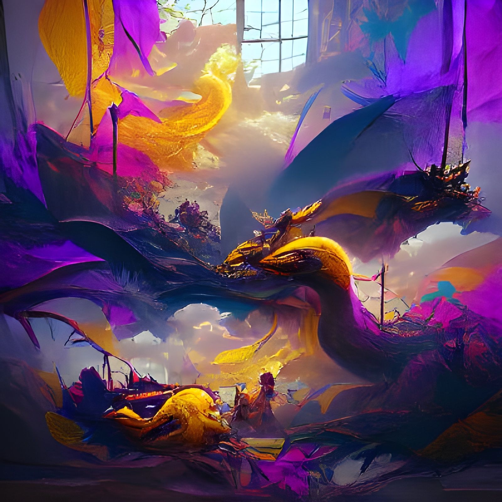 Dragons in Dark Fantasy Art Nouveau Style
