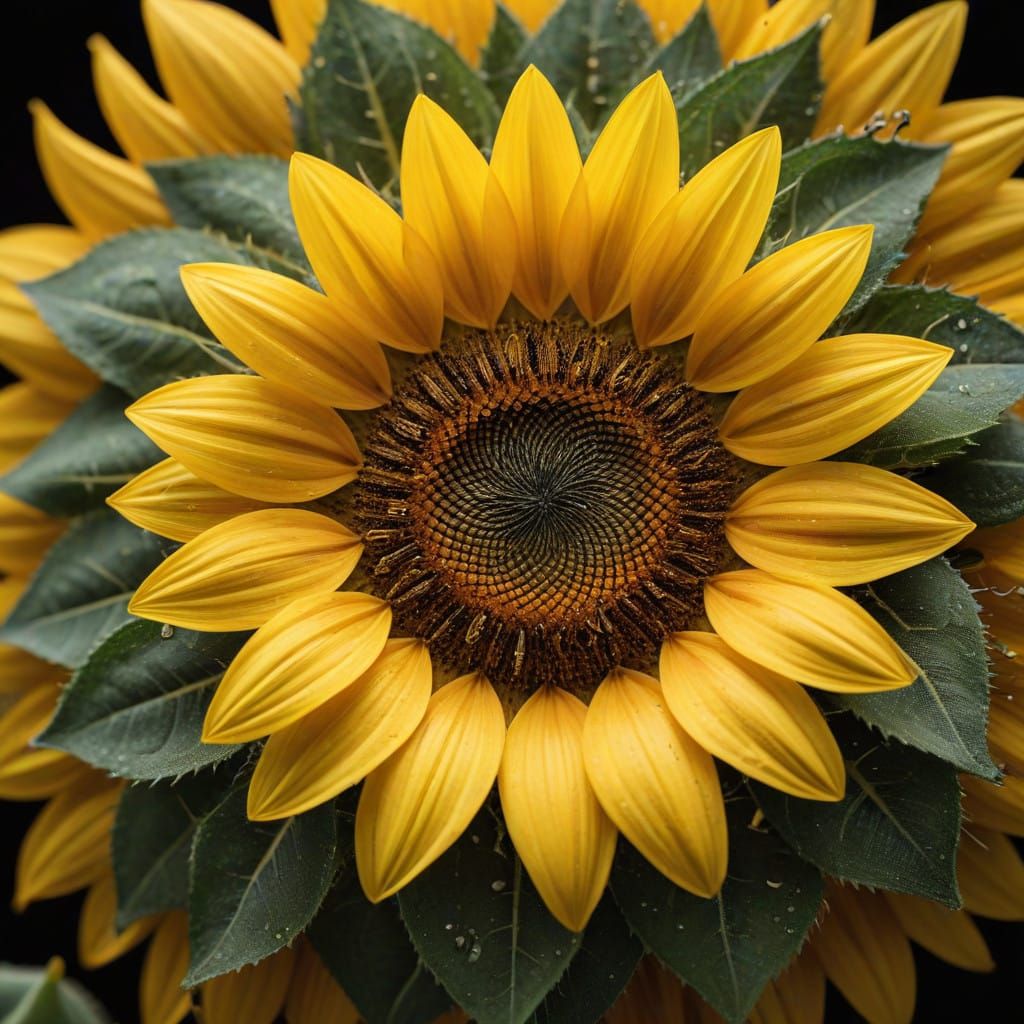 Golden Spiral of Sunflower Seeds in Macro