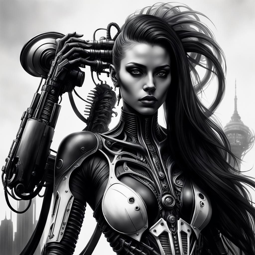 Gothic Cyberpunk Female Portrait in Hyperrealistic Style