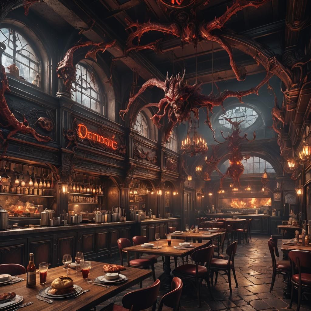 Demonic Bistro in Hell: Detailed Matte Painting