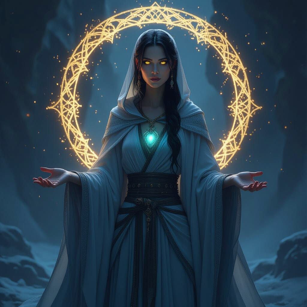 Mystic in Ice-Silk Robes: Dark Fantasy Art