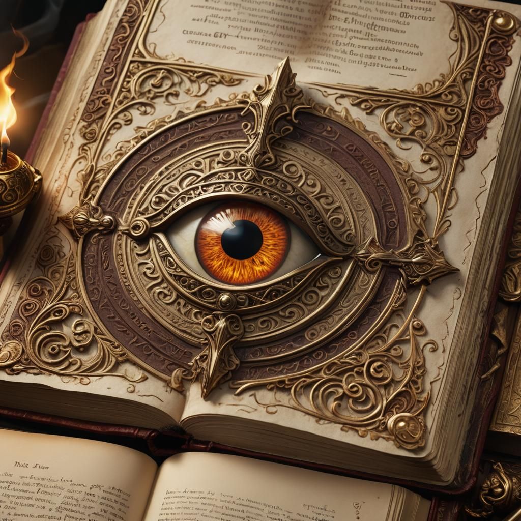 Ancient Book with Eye and Torch in Matte Painting