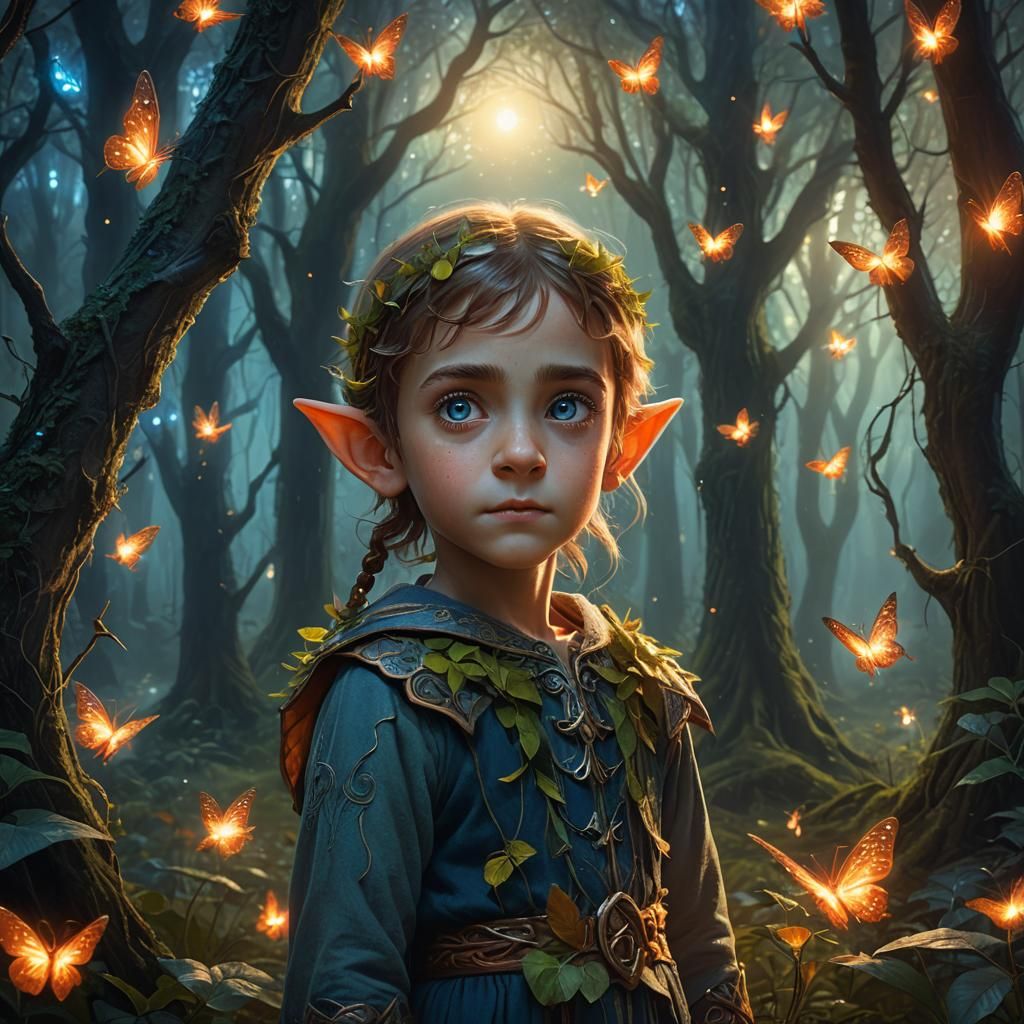 Elf Child in Mystical Forest: Digital Matte Painting