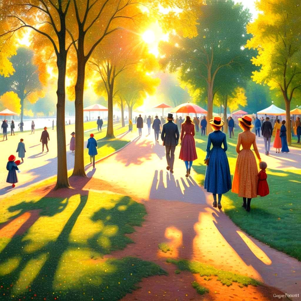 Pointillist Scene in Seurat's La Grande Jatte Style