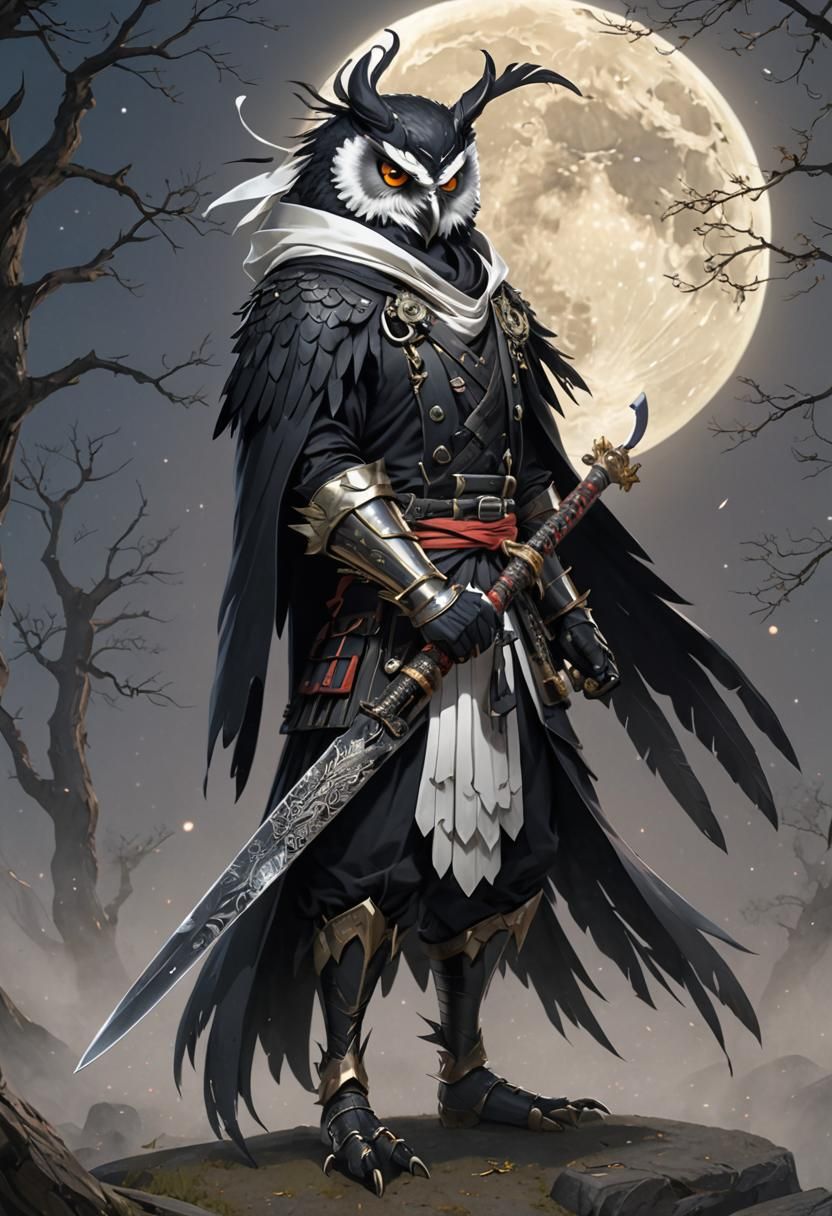 Anthropomorphic Owl Ninja in Anime Style