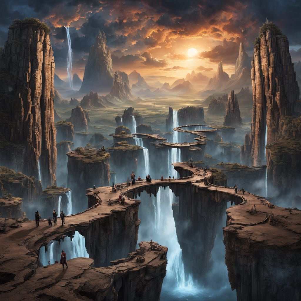 Celestial Beings Form Floating Islands in Twilight Sky