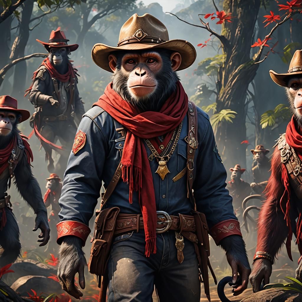 Realistic Monkey Avatar in Cowboy Hat, Digital Art