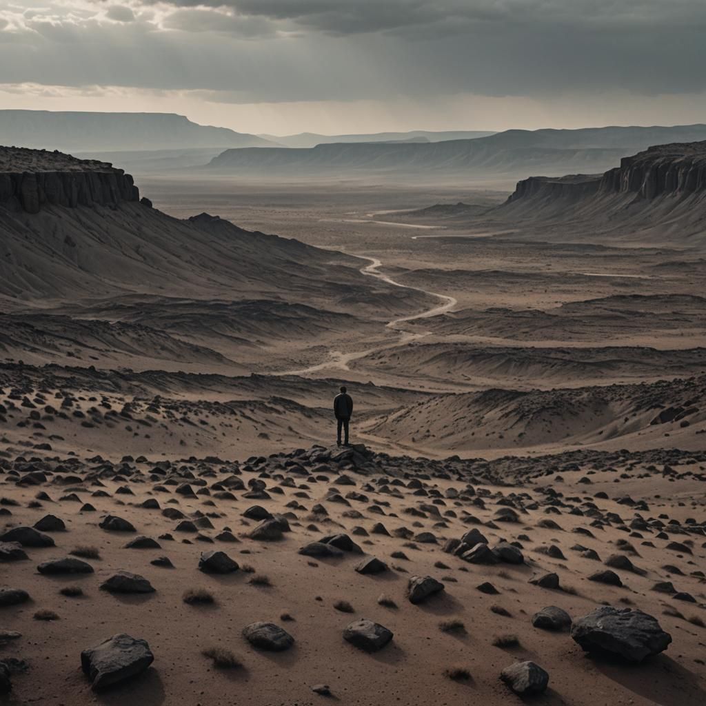 Barren Landscape with Lone Figure in Muted Tones