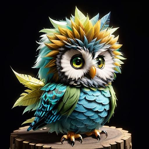 Adorable Knitted Blue Baby Owl with Green Mohawk