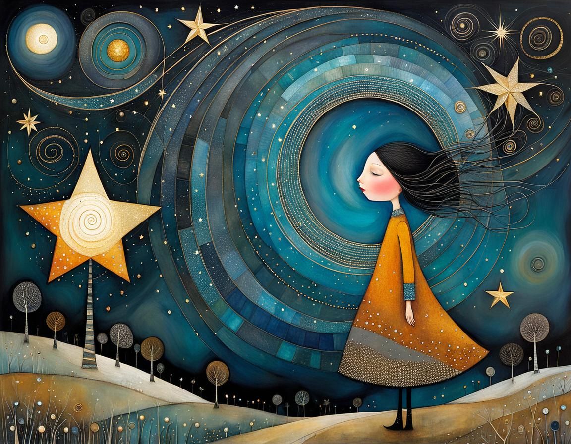 Magical Starry Wish: A Whimsical Alcohol Ink Illustration