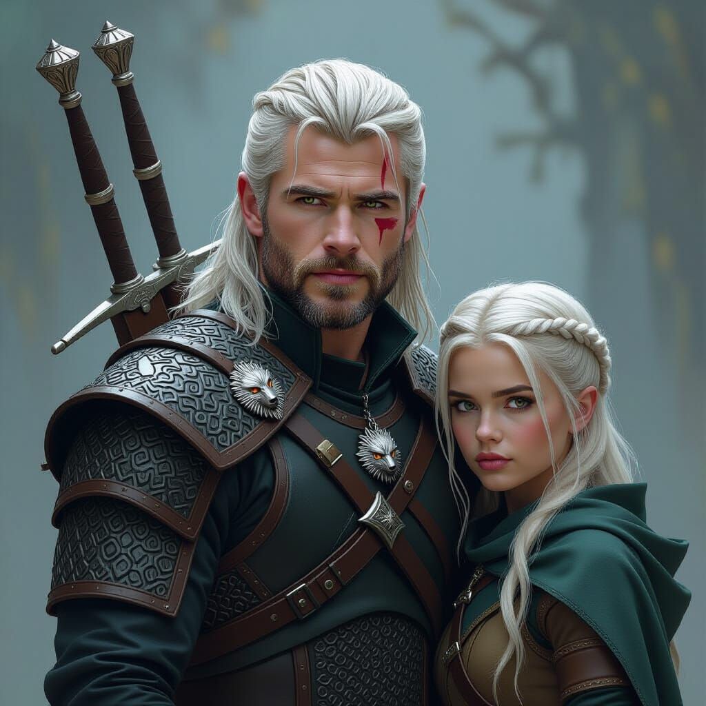 Geralt of Rivia and Ciri: Dark Fantasy Art