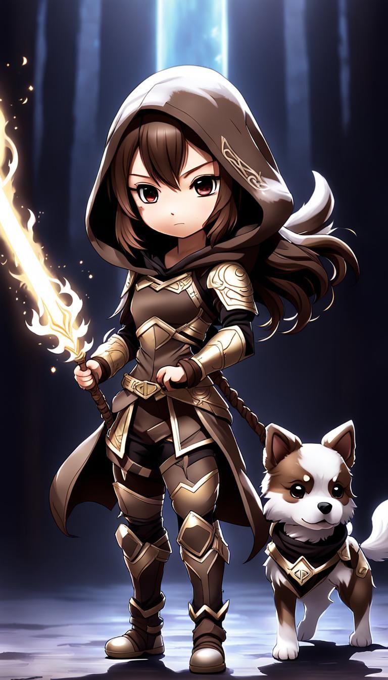 Chibi Girl Warrior Casting Spell in Anime Style