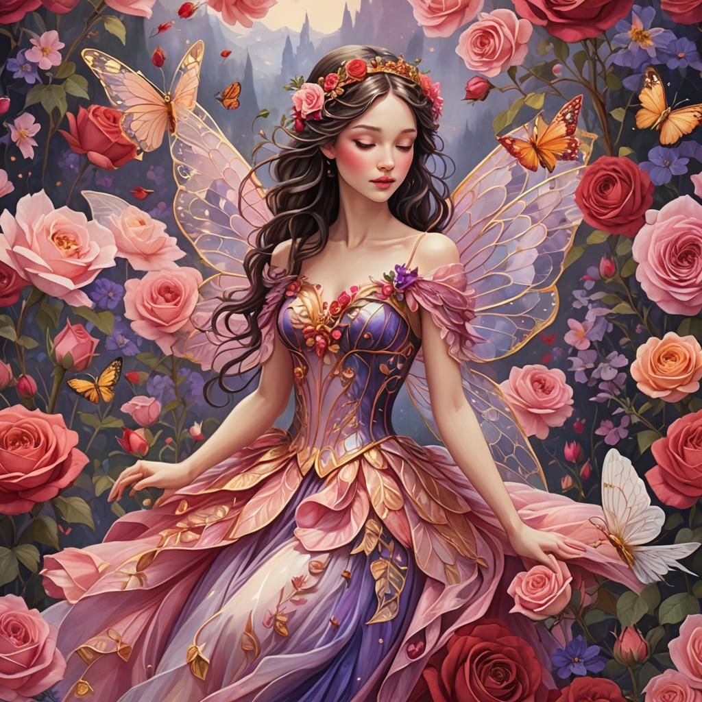 Fairy in Juliet Rose Illustration