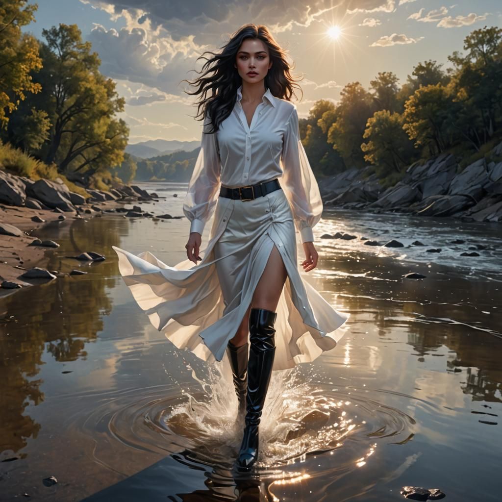 Lady by River in Sci-Fi Style