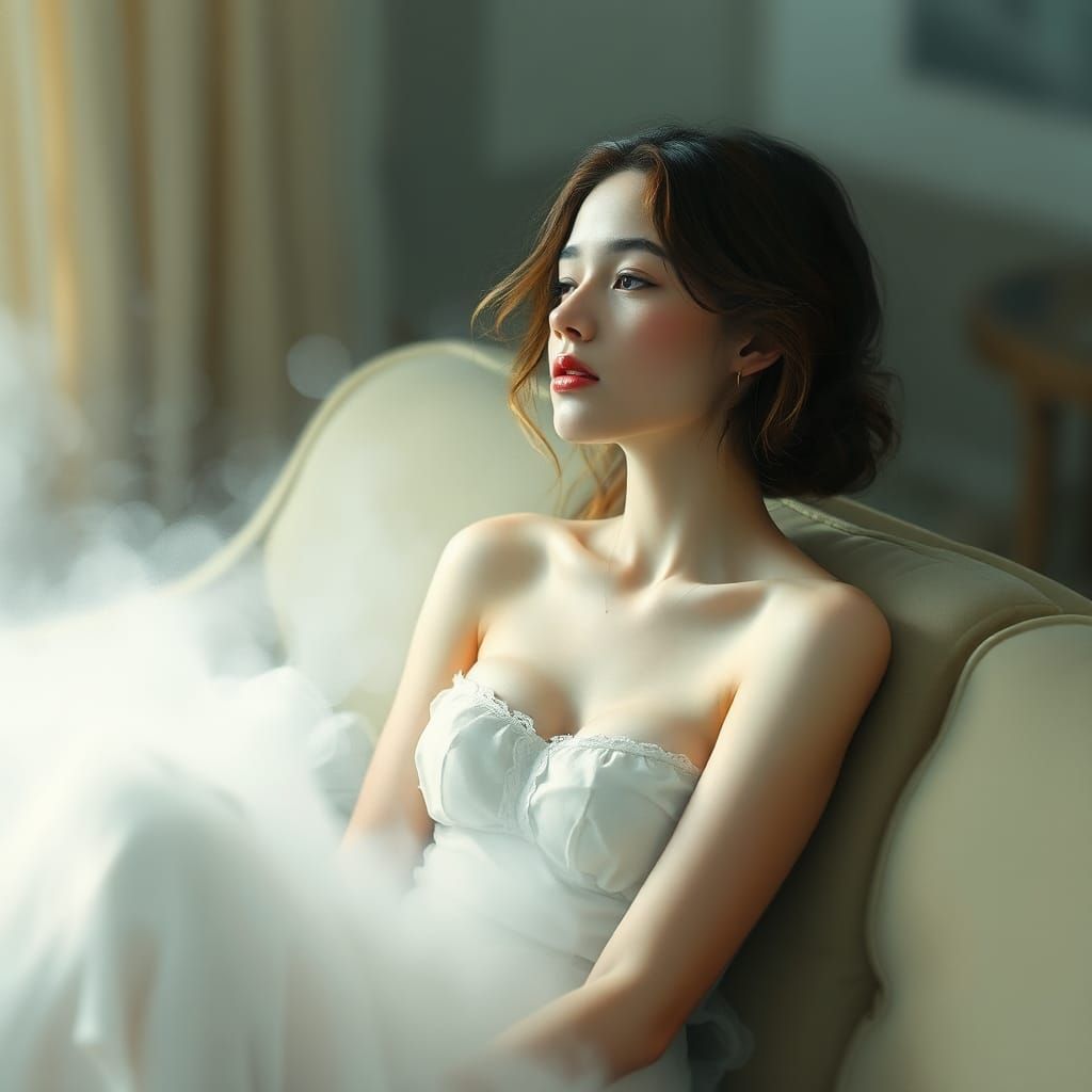 Ethereal Woman in Dreamy Haze: Surreal Art