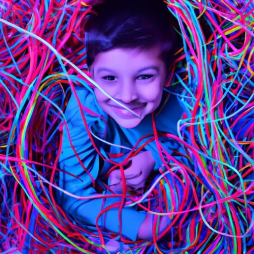 Child Entangled in Colorful Threads