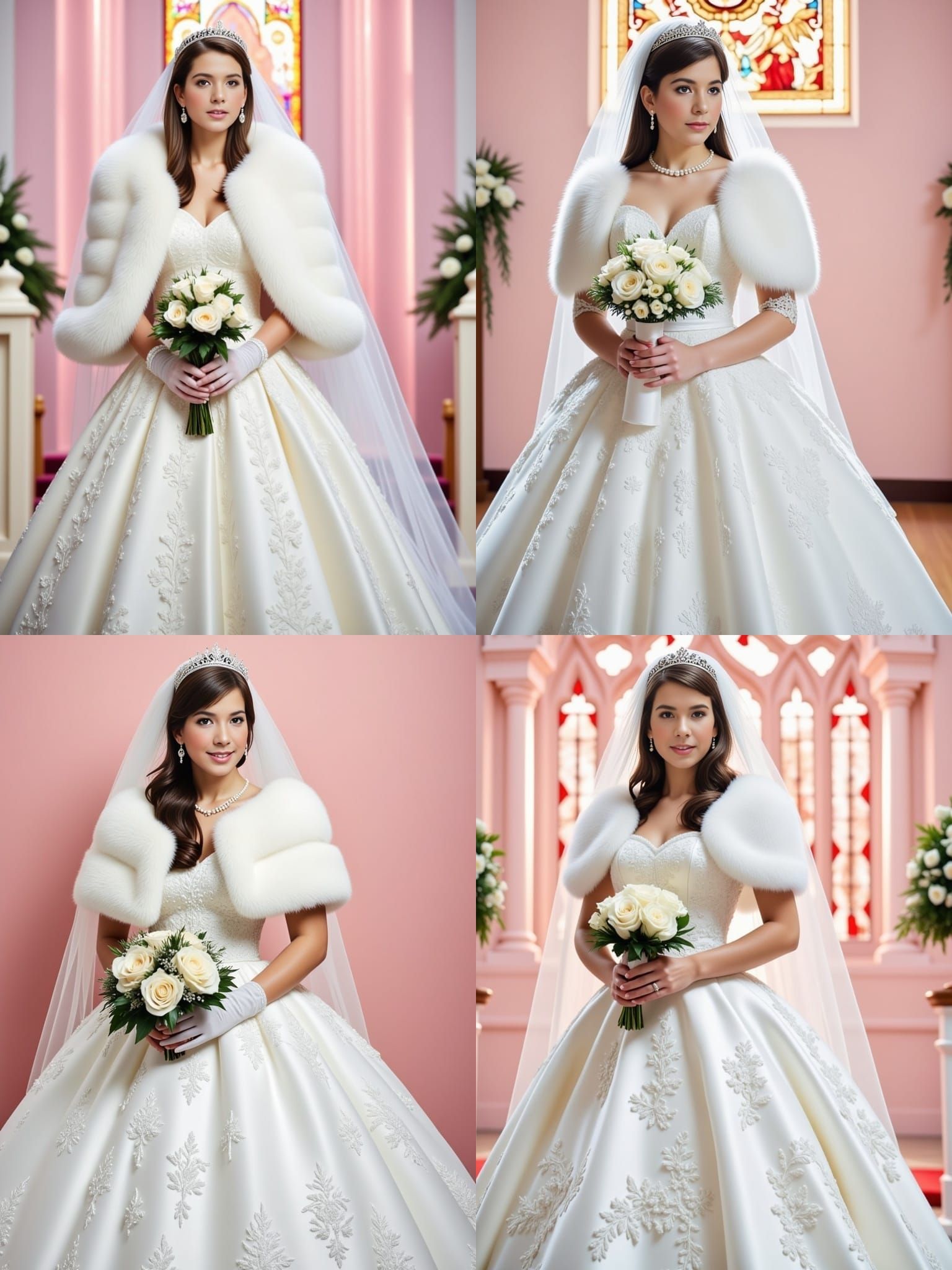 Elegant Bride in White Satin and Pearl Adornments