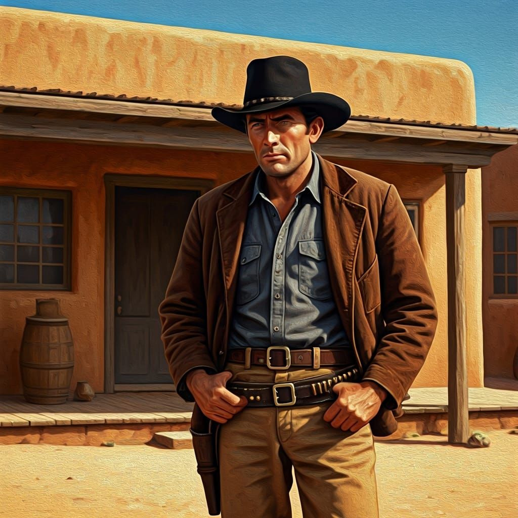 Vintage Gunfighter in Hyperrealistic Oil Painting