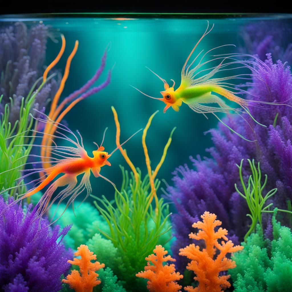 Psychedelic Sea Monkeys in a Vibrant Aquarium
