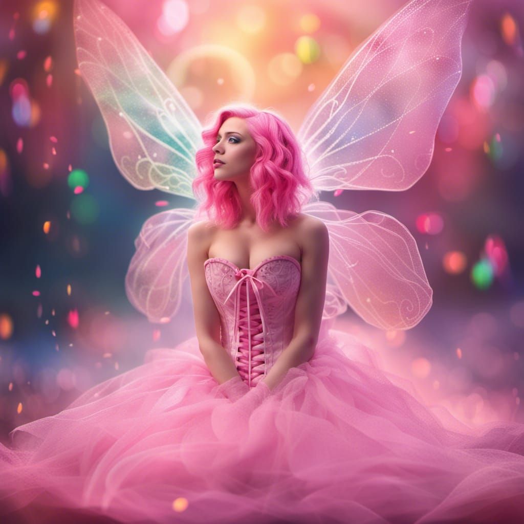 Beautiful Pink Fairy Woman in Pastel Colors