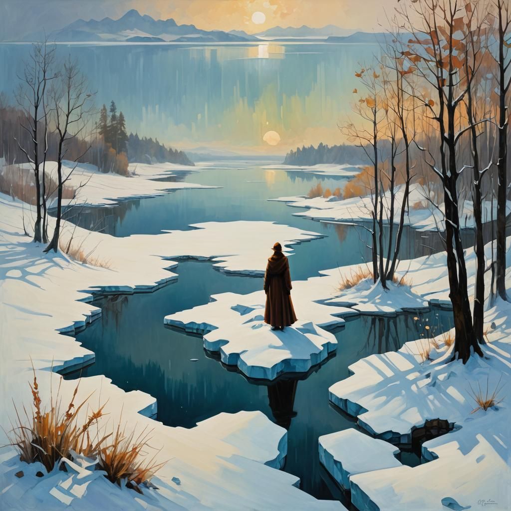 Frozen Lake in Cubist Minimalist Style