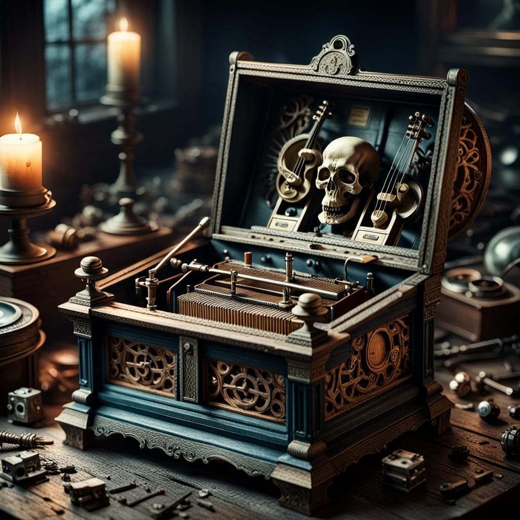 Ominous Haunted Music Box in Photorealistic Style