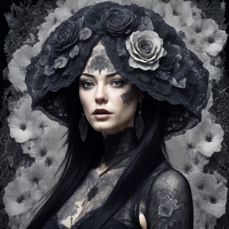Lace Floral Portrait in Hyperrealistic Style