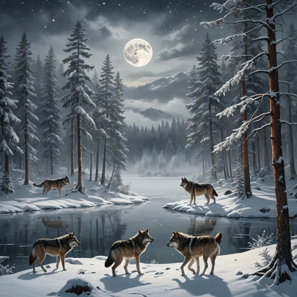 Wolves in Winter Landscape: Digital Matte Painting