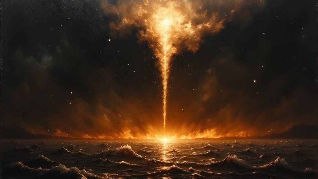 Upside-Down Inferno with Descending Flames Oil Painting