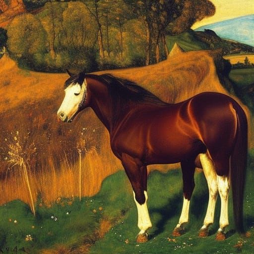 Persian Miniature: Horse Among Thistles in Classical Style