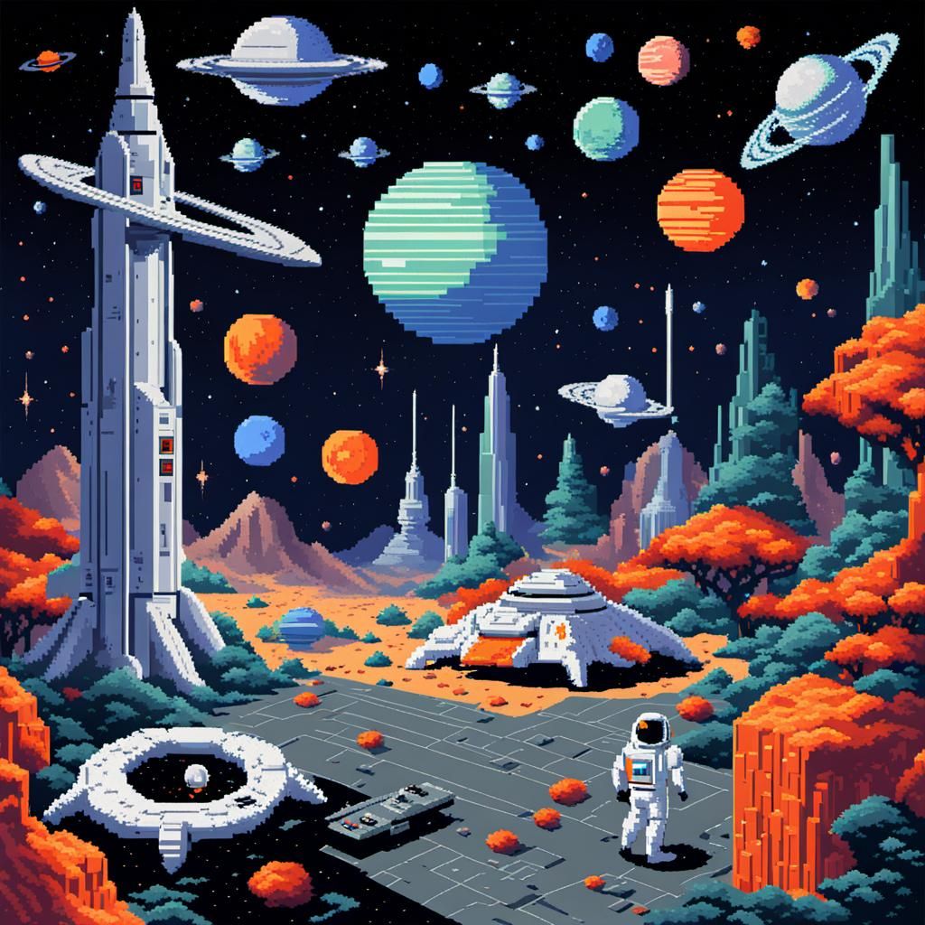 Pixelated Space Quest Scene