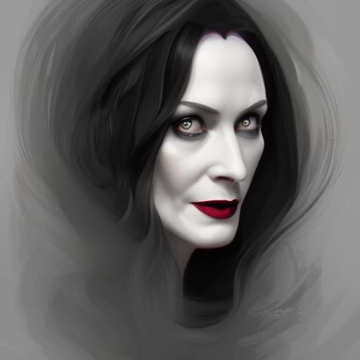 Morticia Addams Portrait in Detailed Concept Art