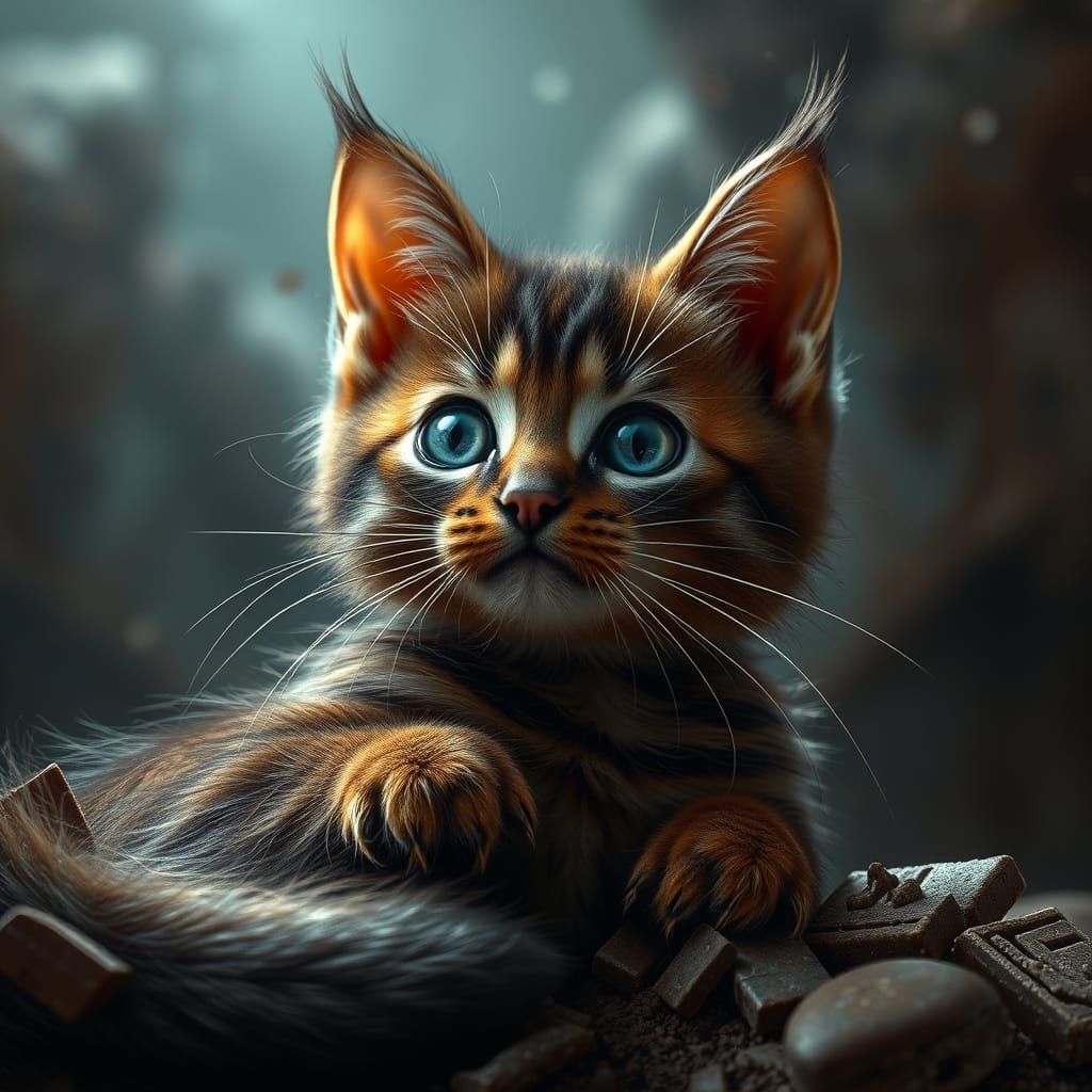 Stunning Digital Matte Painting of a Majestic Chocolate Kitt...