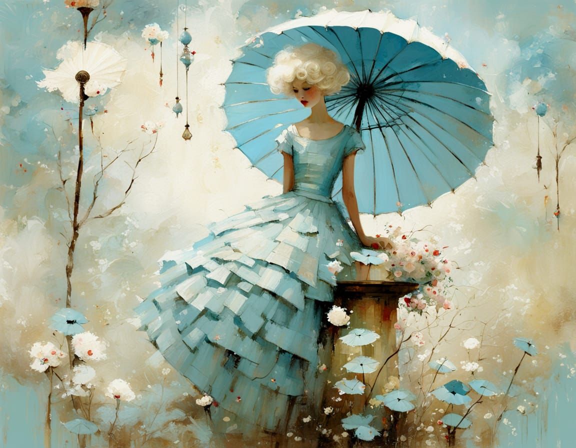 Fairy Tea Party in Surreal Impressionist Garden