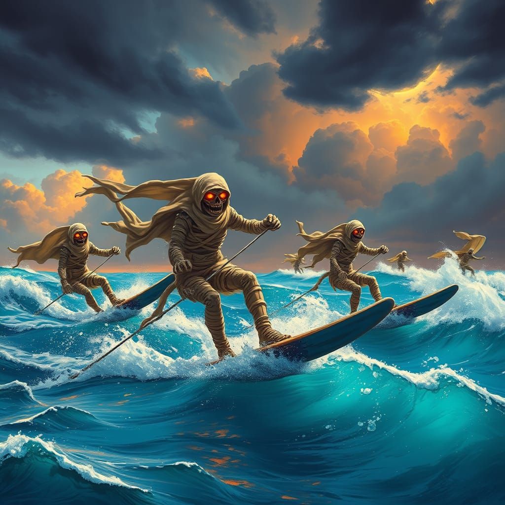 Mummies with Orange Eyes Windsurf Epic Fantasy Art