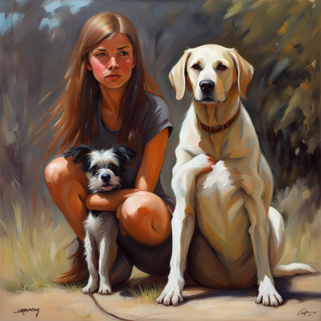 Dog and Girl Hybrid in Oil Painting Style