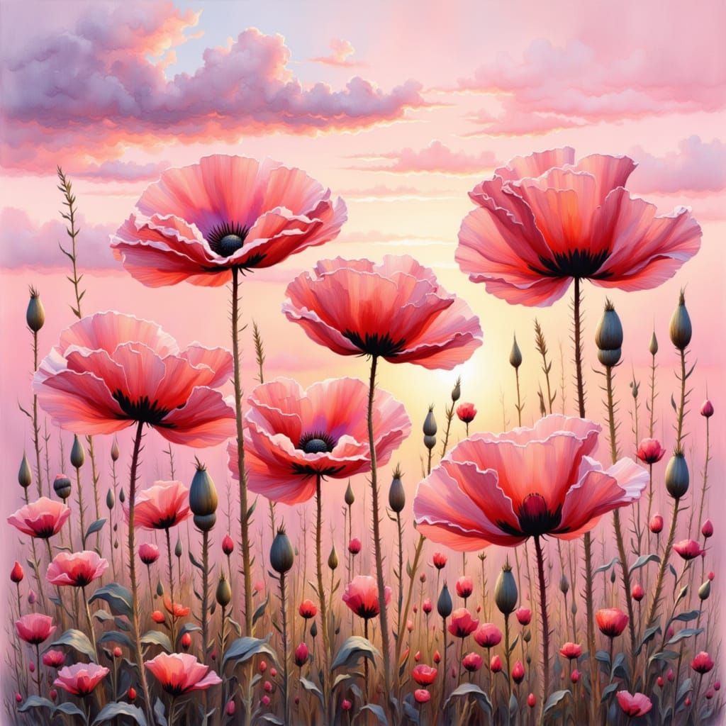Whimsical Poppies in Gentle Evening Hues